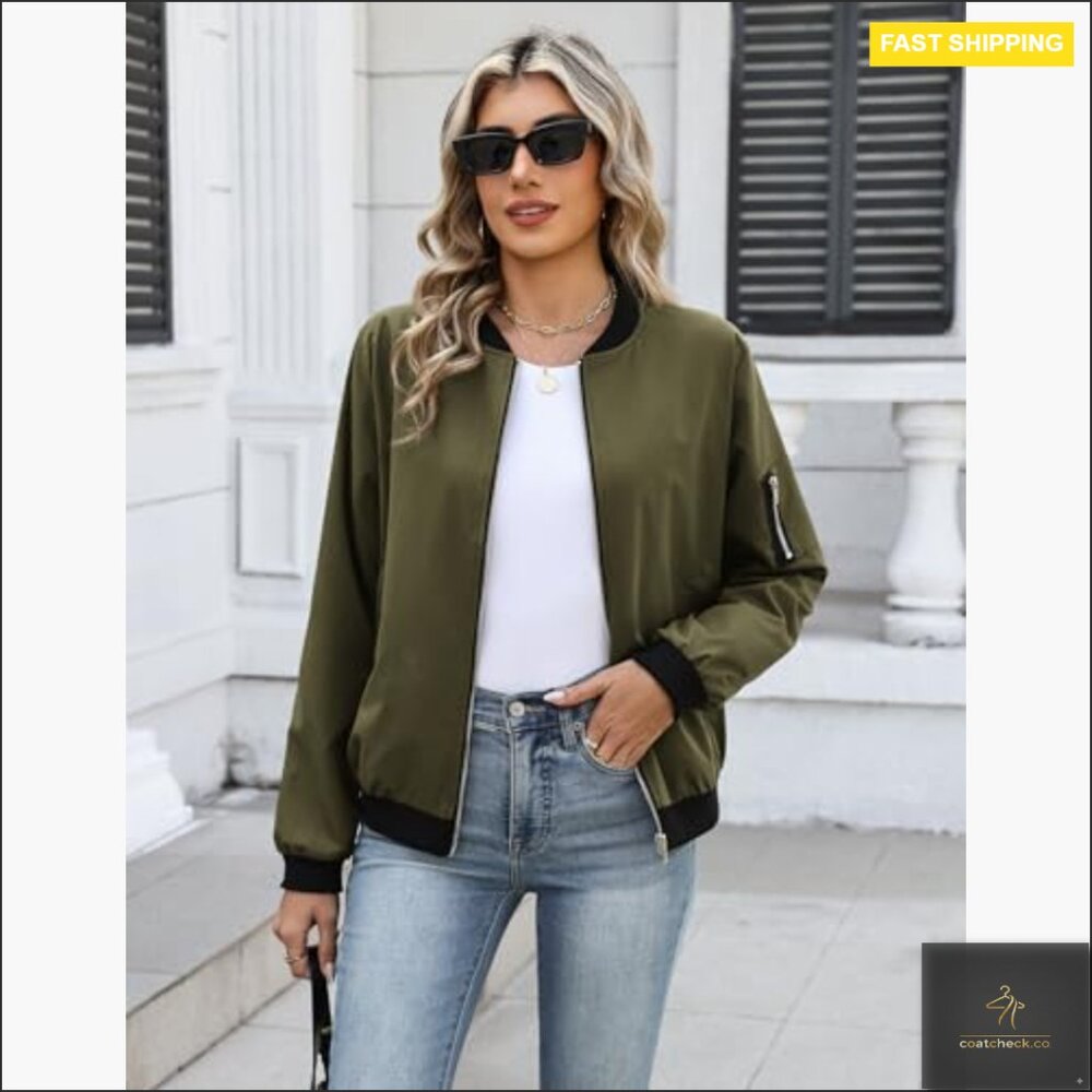 Lightweight Polyester Bomber Jacket Long Sleeve Z… - image 5